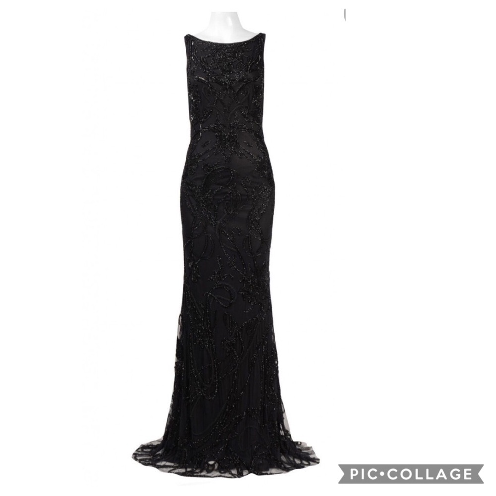 Theia boat neck fully beaded sleeveless long Gown - Picture 2 of 8